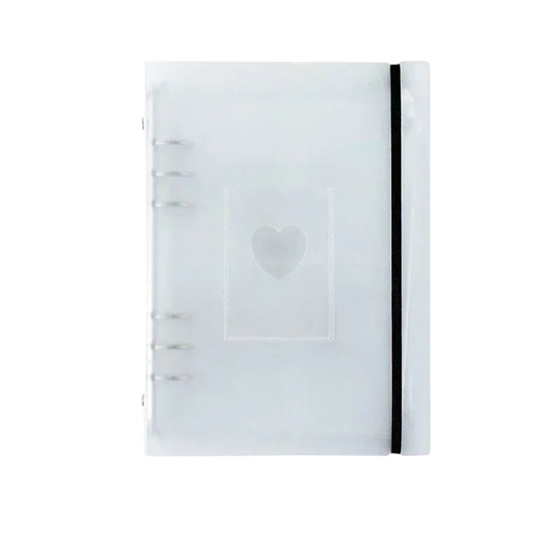 COMFORTH A5 Kpop photocard binder album with sleeves, clear PP cover with heart detail and elastic closure.