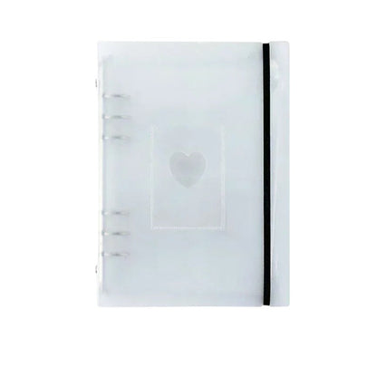 COMFORTH A5 Kpop photocard binder album with sleeves, clear PP cover with heart detail and elastic closure.