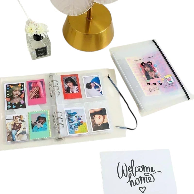 COMFORTH A5 Kpop photocard binder album with sleeves, clear PP cover, 6-ring binder, and 8 inner pages for collecting photos.