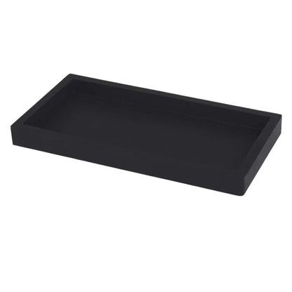 COMFORTH black resin rectangular decorative tray with a matte finish, perfect for countertop organization.