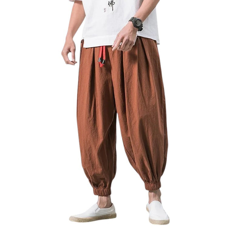 Comfortable Loose Fit Linen Blend Harem Pants coffee