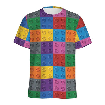 COMFORTH T-shirt with colorful building block pattern, short sleeves, crew neck.