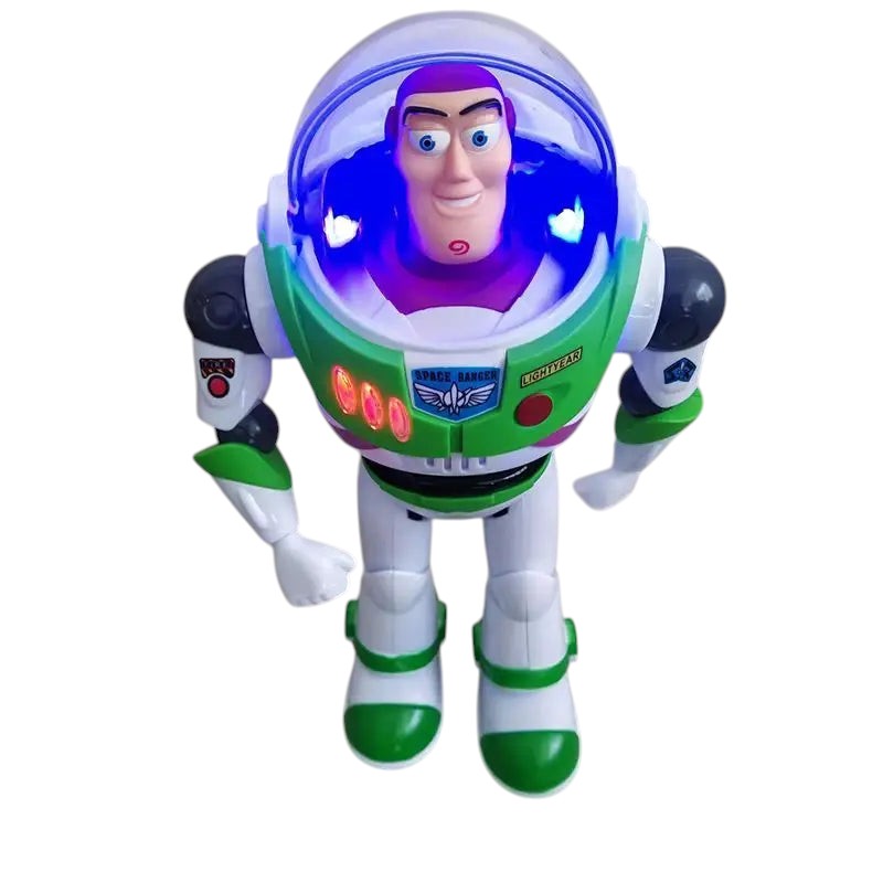 COMFORTH Toy Story 4 Buzz Lightyear action figure, white, green, and purple plastic with lights and sound effects.
