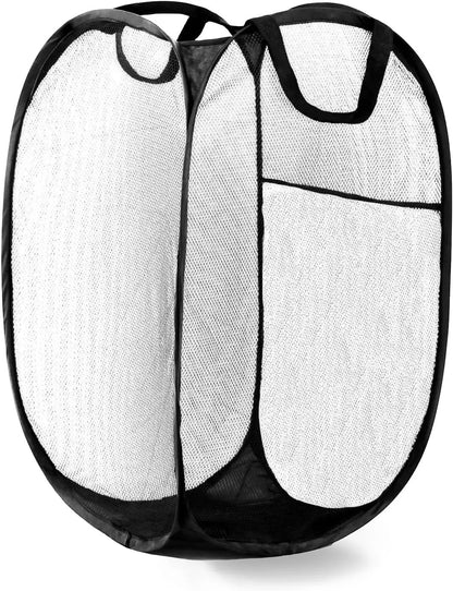 COMFORTH collapsible mesh laundry hamper with handles, black, breathable and space-saving