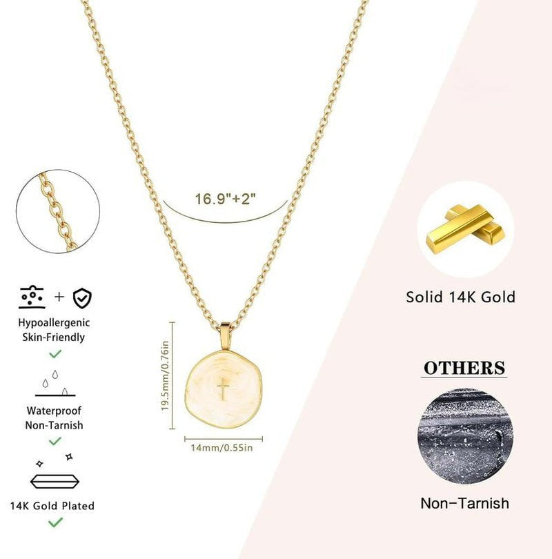COMFORTH 14K gold plated necklace with a creamy white irregular pendant featuring a subtle cross design. Hypoallergenic, waterproof, non-tarnish.