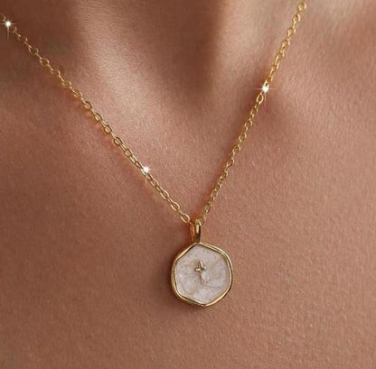 COMFORTH 14K gold-plated necklace with a white inlay cross pendant. Delicate, adjustable chain.