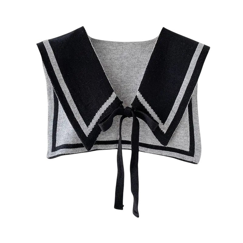 COMFORTH grey knit sailor collar with black and grey trim and tie closure