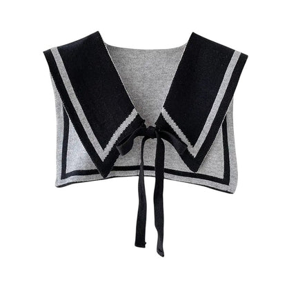 COMFORTH grey knit sailor collar with black and grey trim and tie closure