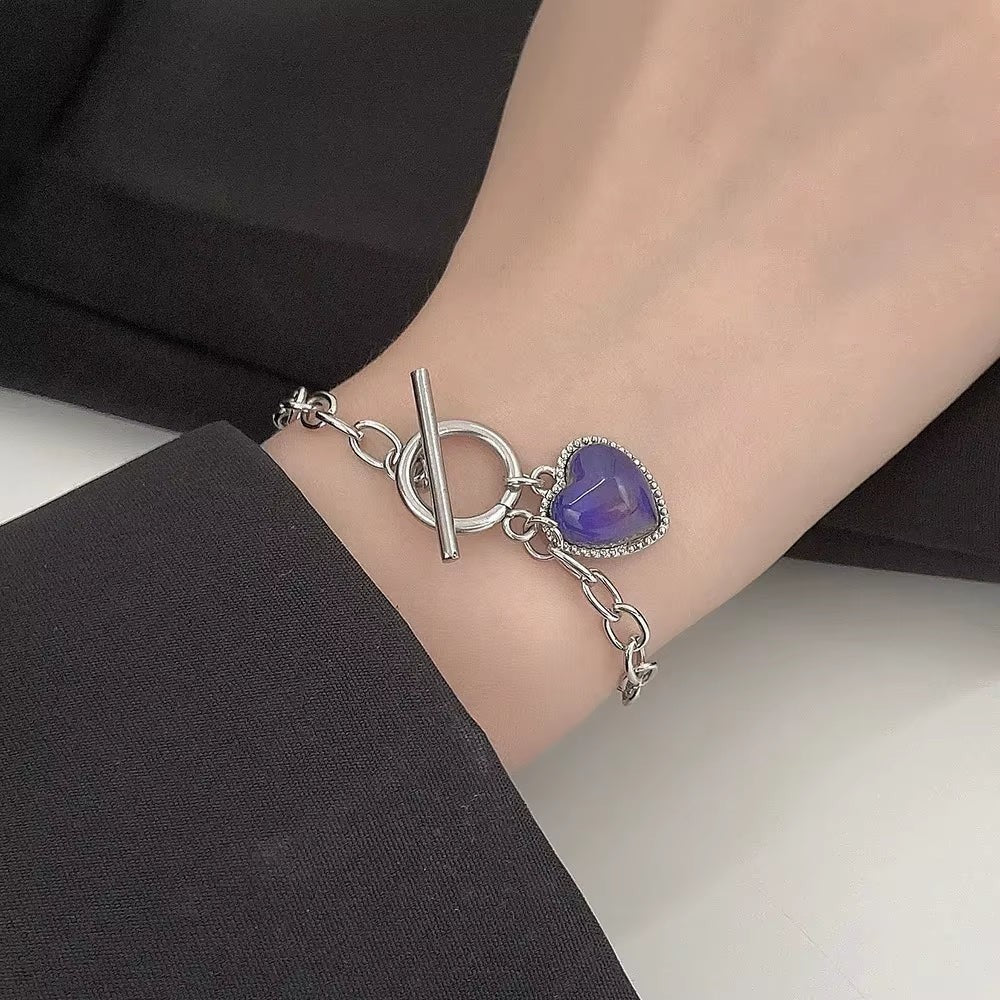 COMFORTH silver-tone heart-shaped mood stone toggle bracelet