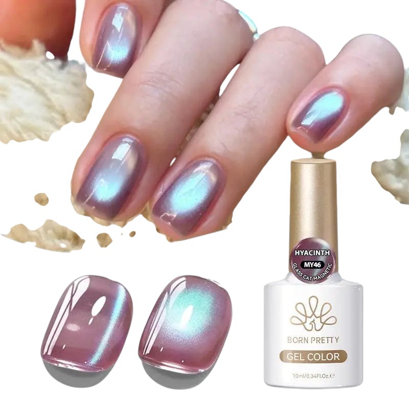 COMFORTHyacinth cat-eye effect gel nail polish with a shimmering purple and blue multi-dimensional effect.