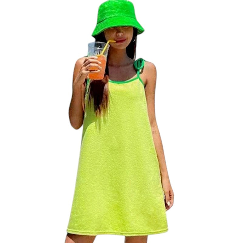 Terry Cloth Slip Dress With Tie Straps SNM24399