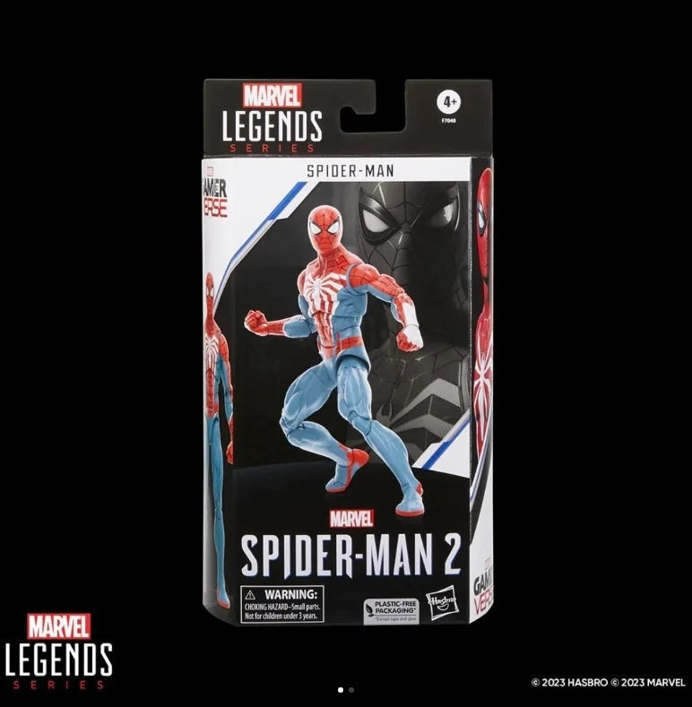 COMFORTH Marvel Legends Spider-Man 2 action figure in red and blue suit with white web detailing. Highly articulated collectible.