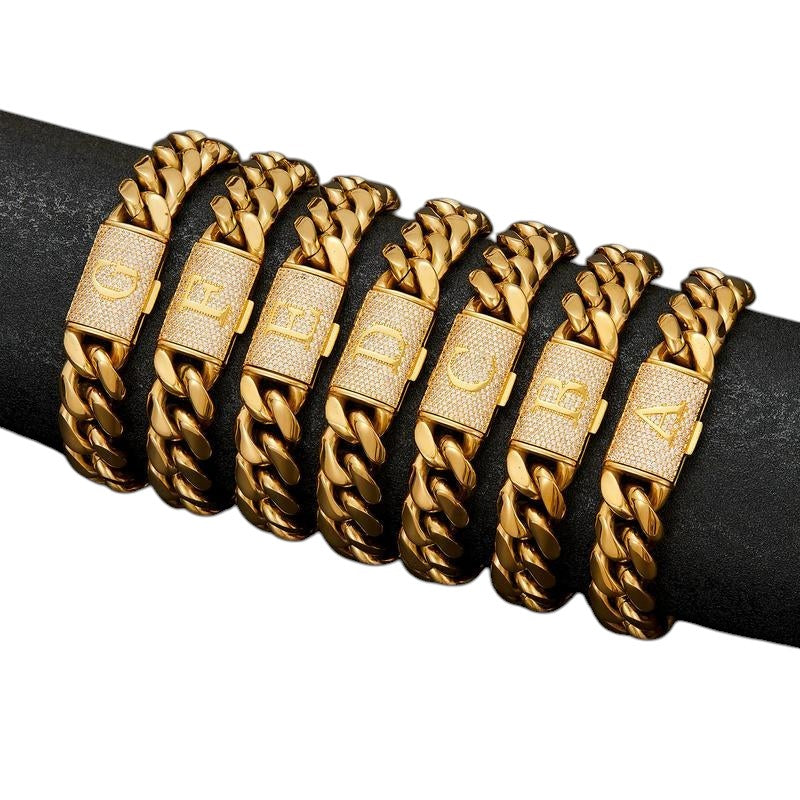 Men's Gold Cuban Link Bracelet With Paved Clasp