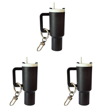 COMFORTH black mini tumbler keychain with handle and straw, perfect for keys and bags.