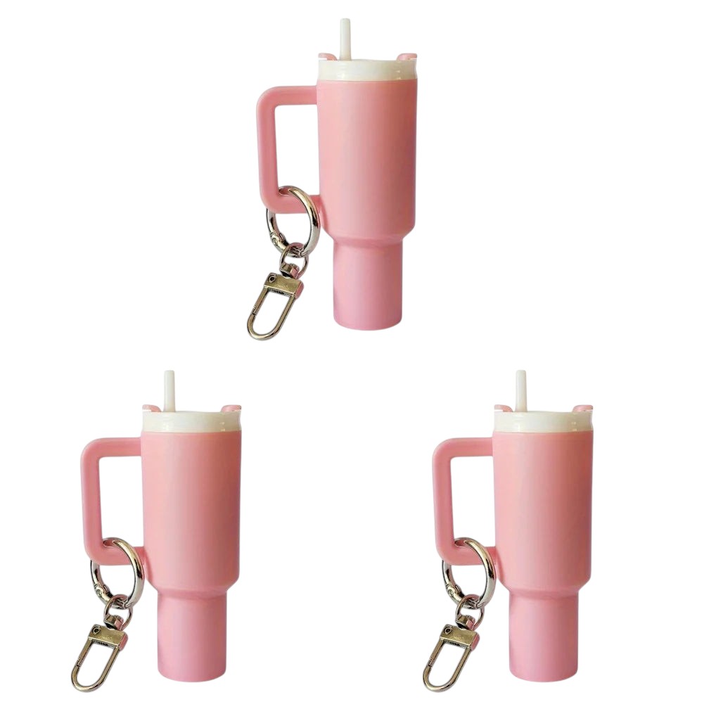 COMFORTH pink mini tumbler keychain with handle and straw, a fun and functional accessory.
