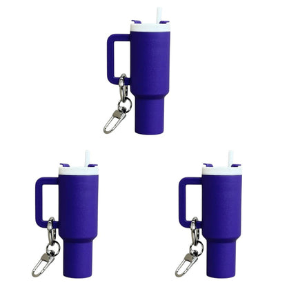COMFORTH purple mini tumbler keychain with handle and straw, perfect for keys and bags.