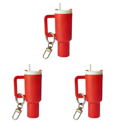 COMFORTH red mini tumbler keychain with handle and straw, a fun and practical accessory.
