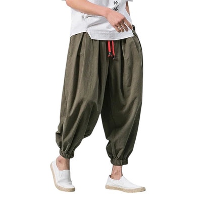 Comfortable Loose Fit Linen Blend Harem Pants Army Green