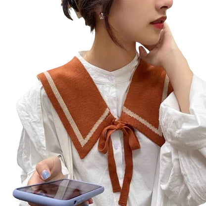 COMFORTH orange knit sailor collar with cream trim and tie closure, a detachable accessory.