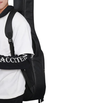 COMFORTH padded black guitar gig bag with adjustable shoulder straps and front pocket for accessories.