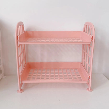 COMFORTH pink plastic two-tier desk organizer shelf with bed-frame inspired design