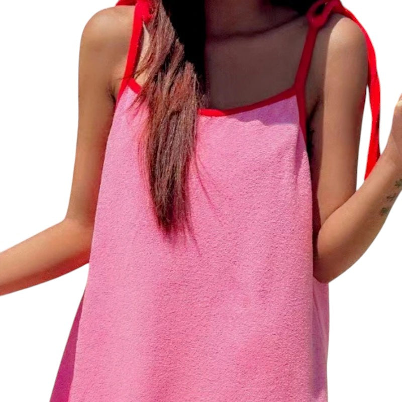 Terry Cloth Slip Dress With Tie Straps