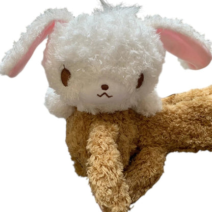 COMFORTH plush white bunny pencil case with pink ears and brown accents, and a brown plush animal pencil case.