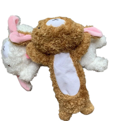 COMFORTH plush animal pencil cases in white with pink bow and brown, featuring embroidered faces and floppy ears.