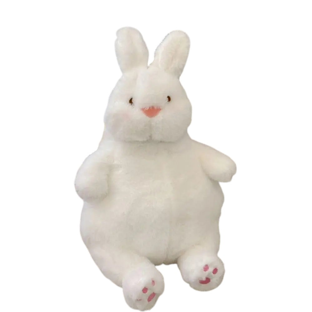 COMFORTH white plush bunny backpack with pink accents on paws and nose, for kids and adults.