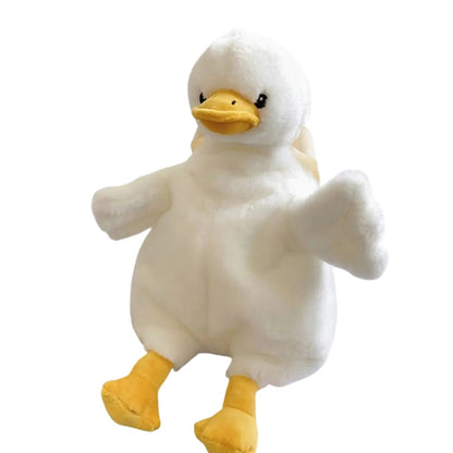 COMFORTH plush white duck backpack with yellow feet and beak, adjustable straps, for kids and adults.