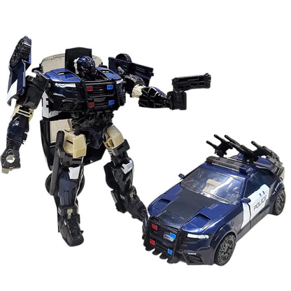 COMFORTH dark blue police car transforming robot action figure with guns