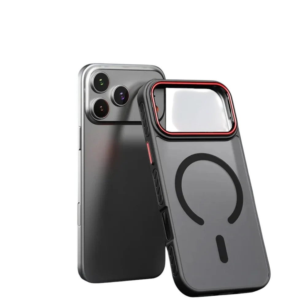 COMFORTH protective phone case with magnetic ring, shock-absorbent, clear back, and red trim.