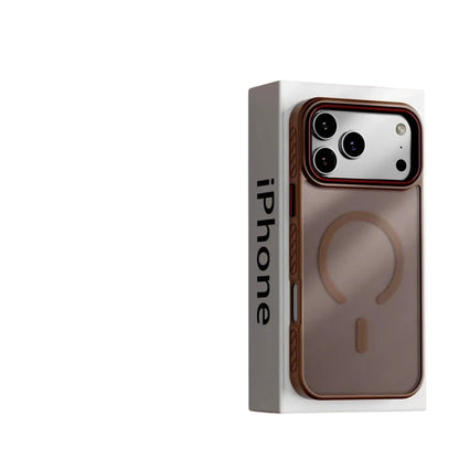 COMFORTH protective phone case with magnetic ring for iPhone, brown translucent material with raised camera bezel.