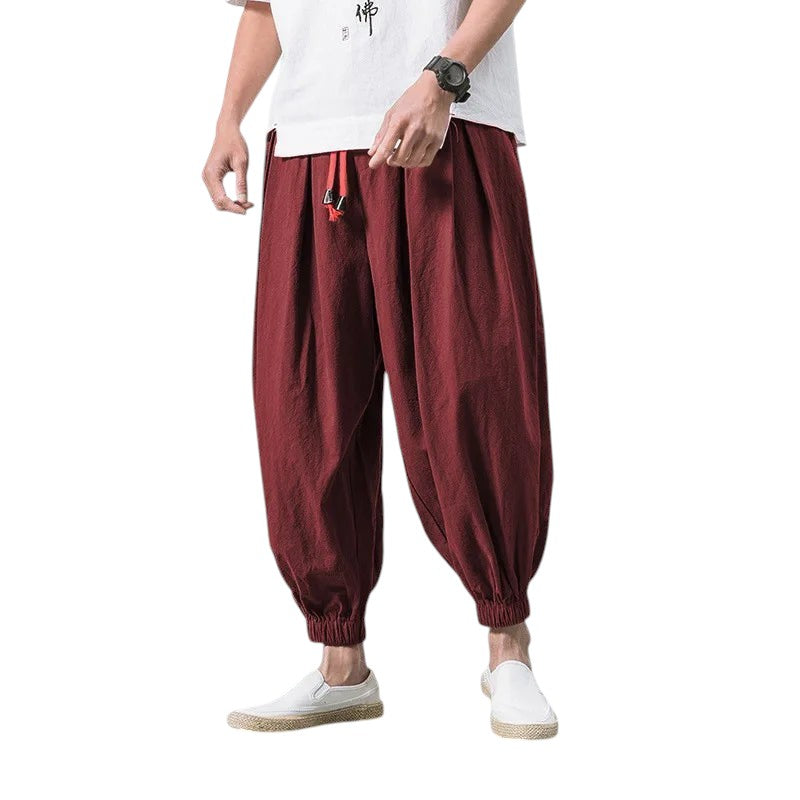 Comfortable Loose Fit Linen Blend Harem Pants red