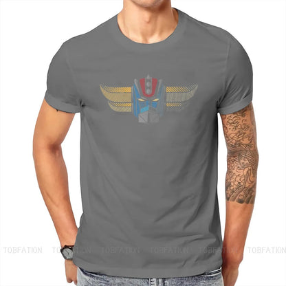 COMFORTH grey cotton t-shirt with a retro robot head graphic in blue, red, and yellow.