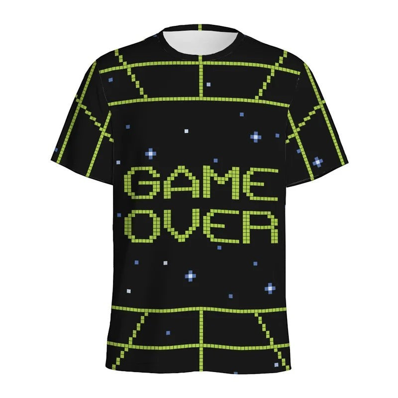 COMFORTH black t-shirt with "GAME OVER" in pixelated green text and a retro video game graphic.