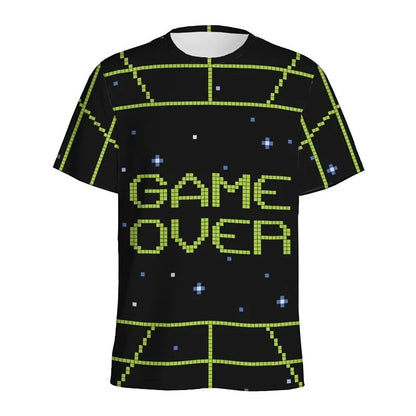 COMFORTH black t-shirt with "GAME OVER" in pixelated green text and a retro video game graphic.