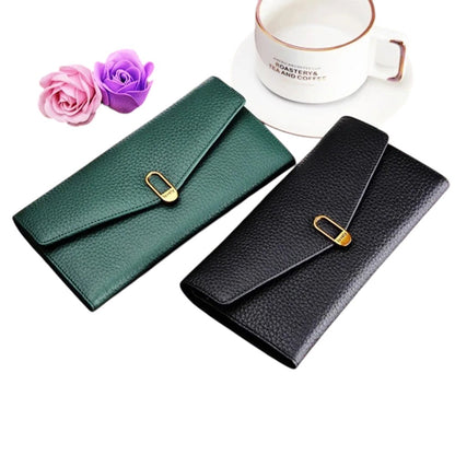 COMFORTH Textured leather envelope wallet with gold clasp, available in black and forest green.