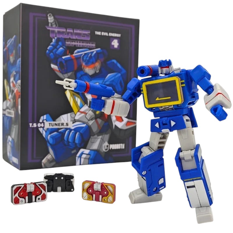COMFORTH Transformers The Evil Energy 4 Tuner S action figure, blue with silver and red accents, transforming boombox, includes cassette minions.