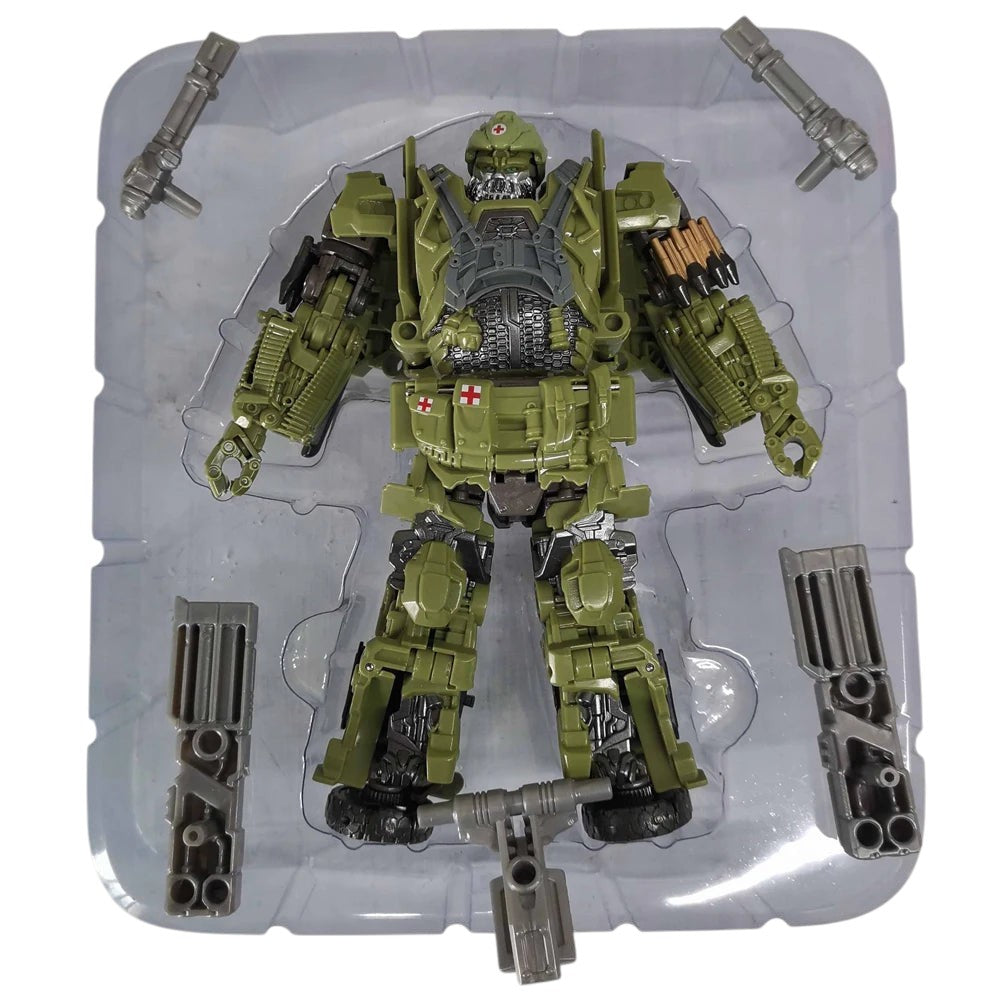 COMFORTH military medical vehicle transforming robot action figure with weapons, green plastic