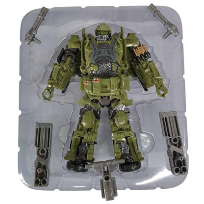 COMFORTH military medical vehicle transforming robot action figure with weapons, green plastic