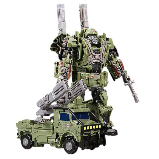 COMFORTH military medical vehicle transforming robot action figure with guns, green plastic