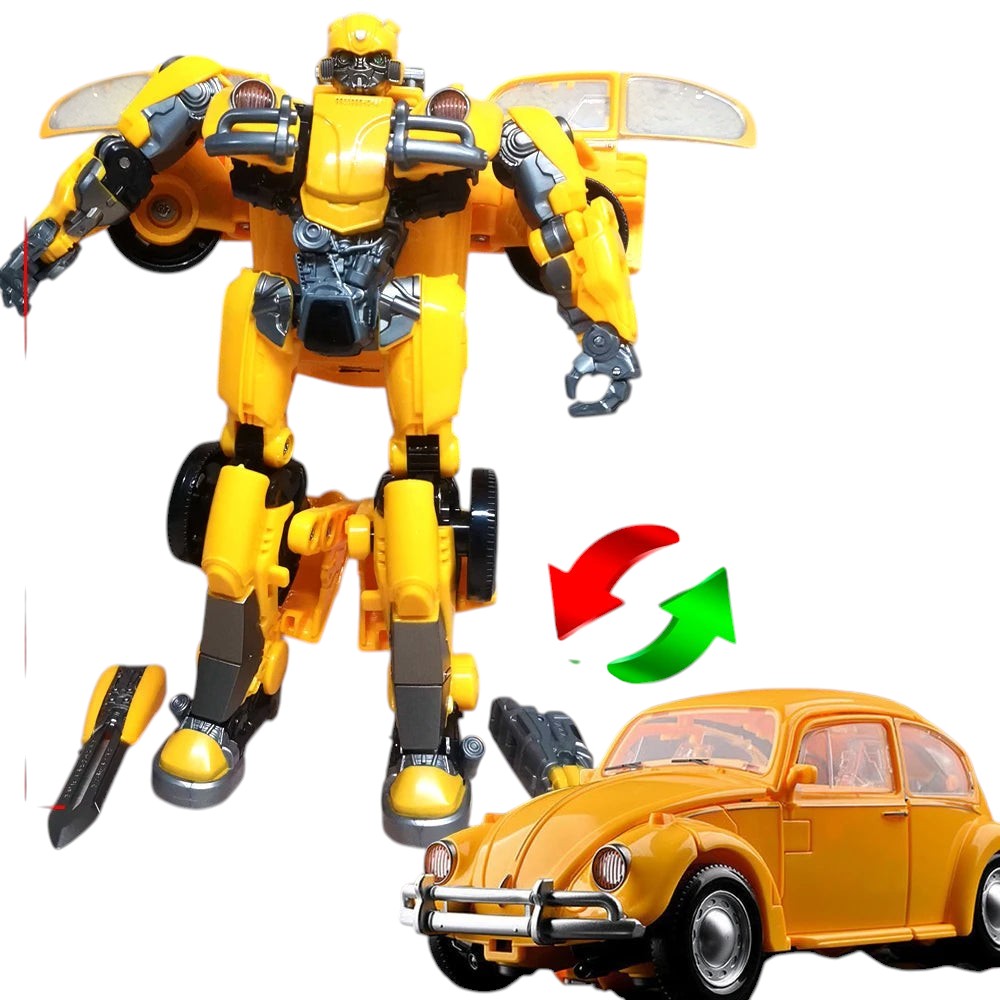COMFORTH yellow transforming robot action figure, detailed and articulated, converts to a classic car. Durable plastic construction.