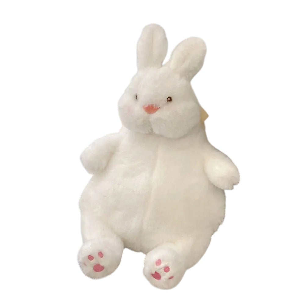 COMFORTH white plush bunny backpack with pink paw pads and nose, adjustable straps