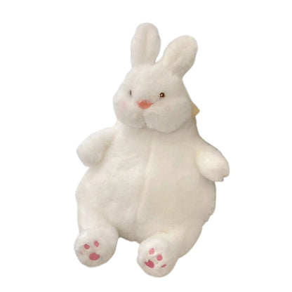 COMFORTH white plush bunny backpack with pink paw pads and nose, adjustable straps
