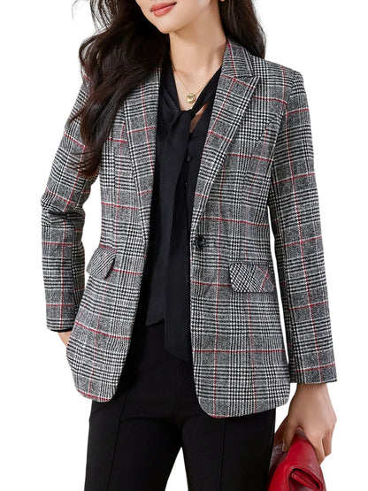 Women's Plaid Patterned Blazer Jacket GRAY