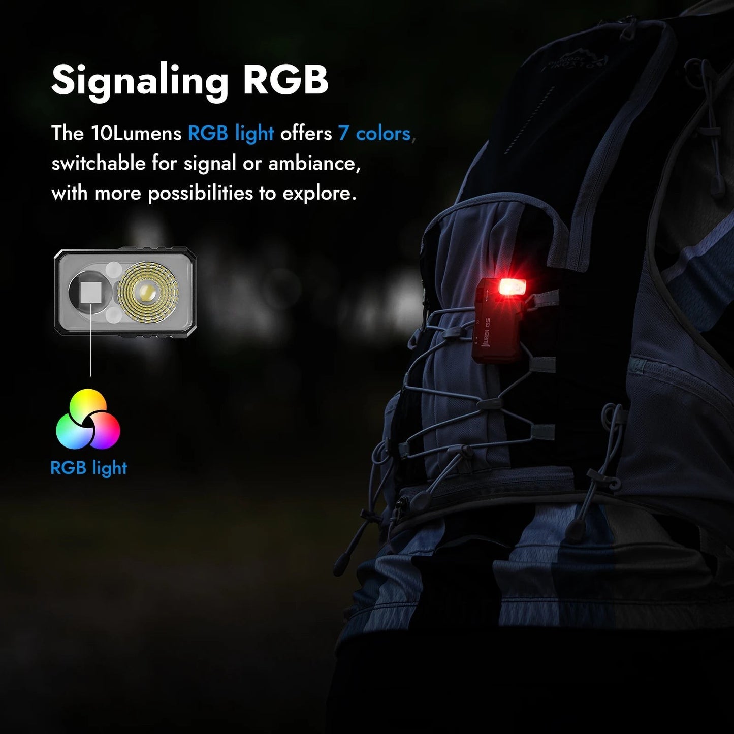 COMFORTH Wuben G5 compact flashlight with rotating head, 400 lumens, RGB signaling light, black