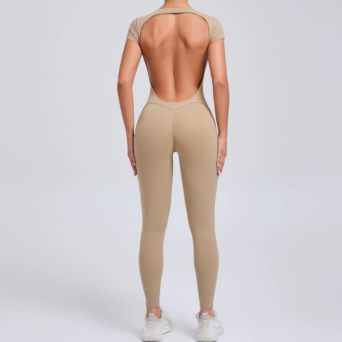 Short Sleeve Full Length Bodysuit For Activewear Khaki