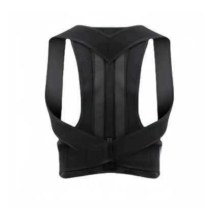COMFORTHere black adjustable posture corrector back brace with X-strap support and breathable mesh
