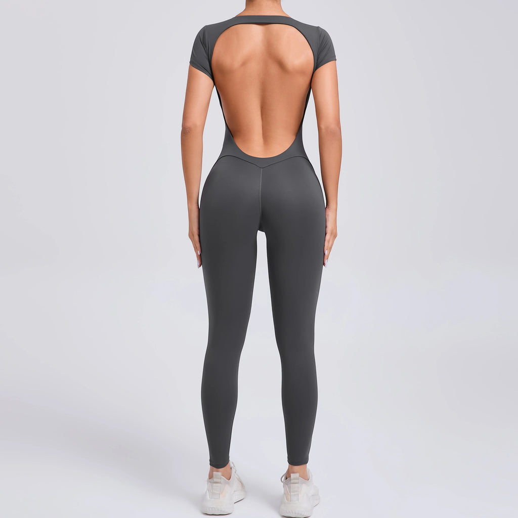 Short Sleeve Full Length Bodysuit For Activewear GRAY